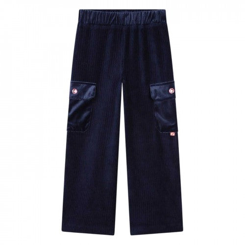 Front - Billieblush Girls Velour Wide Leg Cargo Trousers