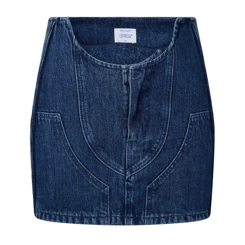 Front - Off White Womens/Ladies Cargo Denim Mini Skirt