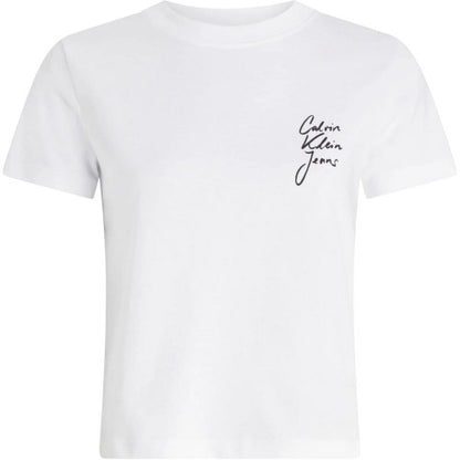 Front - Calvin Klein Womens/Ladies Logo Crew Neck Regular Crop T-Shirt