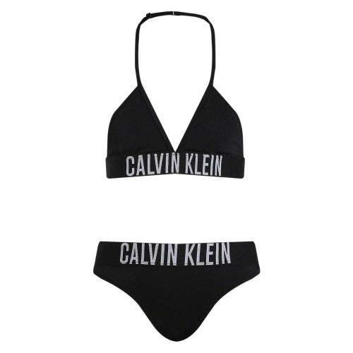 Front - Calvin Klein Girls Lettering Tie Detail Bikini Set