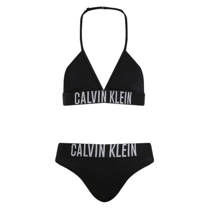 Front - Calvin Klein Girls Lettering Tie Detail Bikini Set