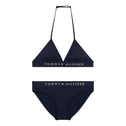 Front - Tommy Hilfiger Girls Triangle Halter Neck Bikini Set