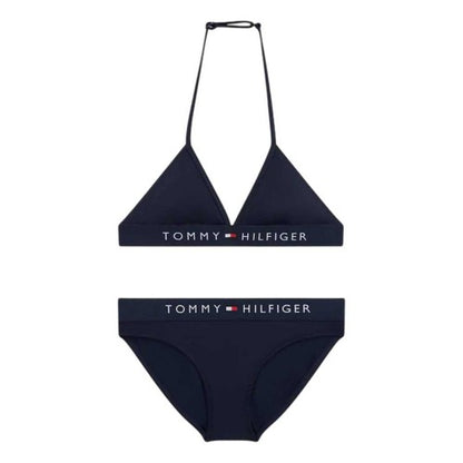 Front - Tommy Hilfiger Girls Triangle Halter Neck Bikini Set