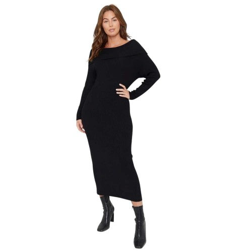 Front - Be You Womens/Ladies Midi Ribbed Off Shoulder Sweater Dress