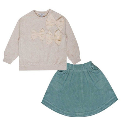 Front - Miso Baby Girls Bow Top & Skirt Set