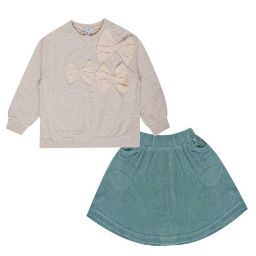 Front - Miso Baby Girls Bow Top & Skirt Set