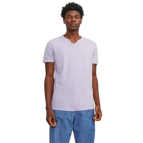 Front - Jack And Jones Mens Split Neck Short-Sleeved T-Shirt