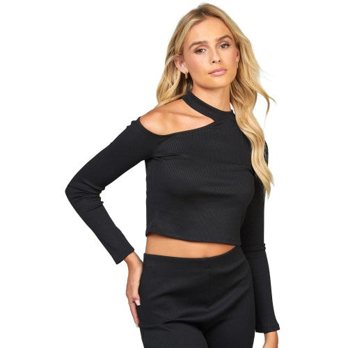 Front - SikSilk Womens/Ladies Ribbed Long-Sleeved Top
