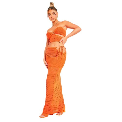Front - Missy Empire Womens/Ladies Crochet Cut Out Slim Maxi Skirt