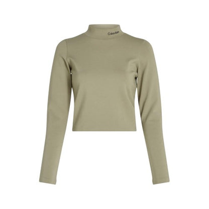 Front - Calvin Klein Womens/Ladies Milano Logo Mock Neck Crop Top