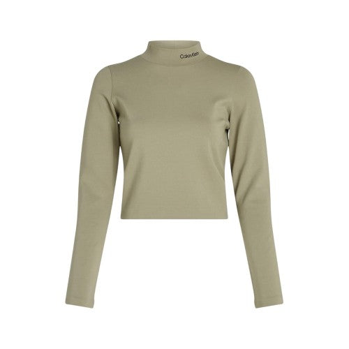 Front - Calvin Klein Womens/Ladies Milano Logo Mock Neck Crop Top