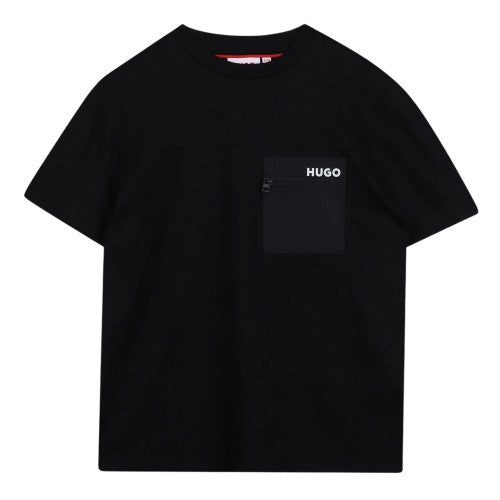 Front - Hugo Childrens/Kids Logo Zip Pocket T-Shirt