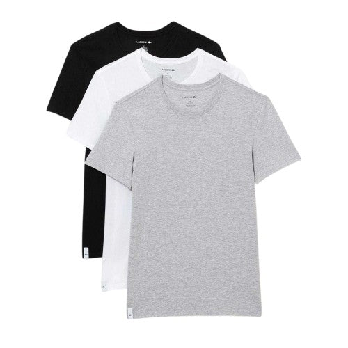 Front - Lacoste Mens Essentials Crew Neck Regular T-Shirt (Pack of 3)
