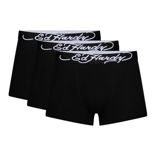 Front - Ed Hardy Mens Plain Boxer Briefs (Pack of 3)