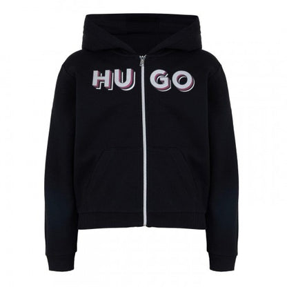 Front - Hugo Childrens/Kids Lettering Logo Regular Full Zip Hoodie