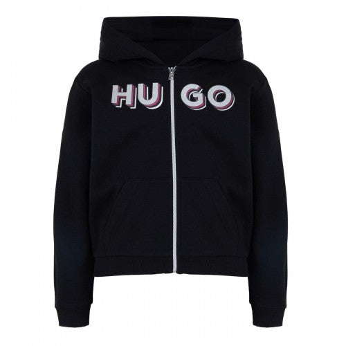 Front - Hugo Childrens/Kids Lettering Logo Regular Full Zip Hoodie