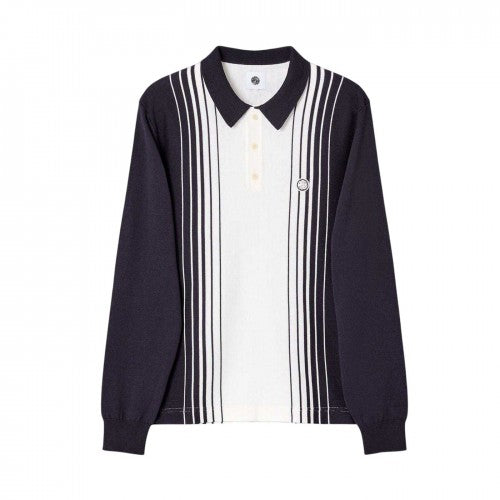 Front - Pretty Green Mens Vertical Stripe Regular Long-Sleeved Polo Shirt