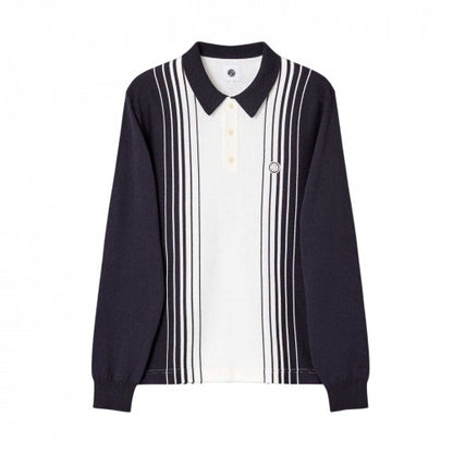 Front - Pretty Green Mens Vertical Stripe Regular Long-Sleeved Polo Shirt