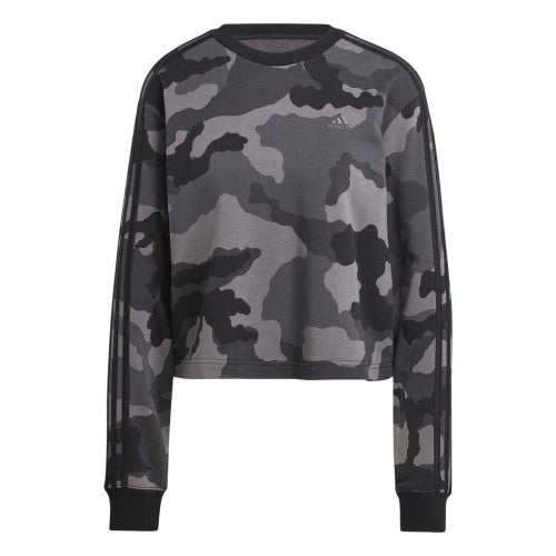 Front - Adidas Womens/Ladies Essentials Camo Stripes Loose Fit Crop Sweatshirt