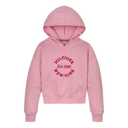 Front - Tommy Hilfiger Girls New York Hooded Relaxed Fit Crop Sweatshirt