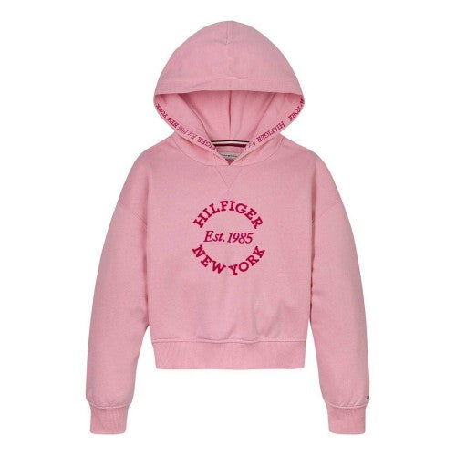 Front - Tommy Hilfiger Girls New York Hooded Relaxed Fit Crop Sweatshirt