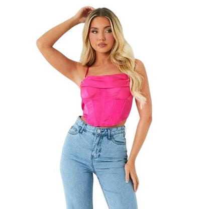 Front - Missy Empire Womens/Ladies Exposed Seams Satin Corset Top