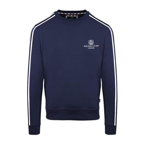 Front - Aquascutum Mens Stripe Detail Crew Neck Long-Sleeved Sweatshirt