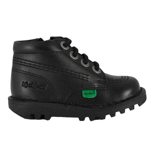 Front - Kickers Baby Leather Side Zip Ankle Boots