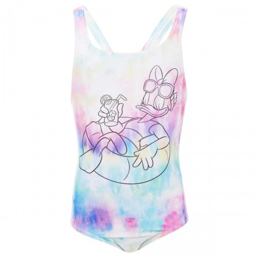 Front - Adidas Girls Daisy Duck Disney All-Over Print One Piece Swimsuit