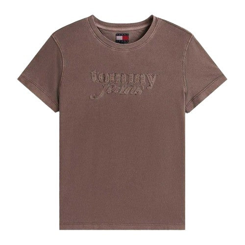 Front - Tommy Jeans Womens/Ladies Script Cotton Cropped Regular Short-Sleeved T-Shirt