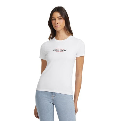 Front - Guess Womens/Ladies GJ American Graphic Print Cropped Fitted T-Shirt