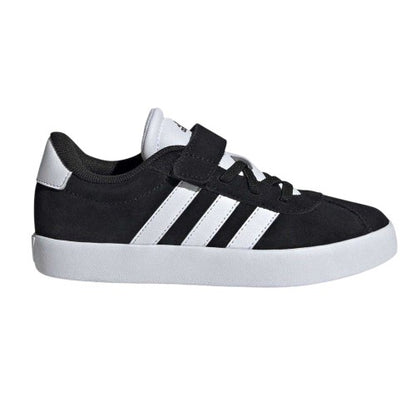 Front - Adidas Boys VL Court 3.0 3 Stripes Suede Trim Trainers