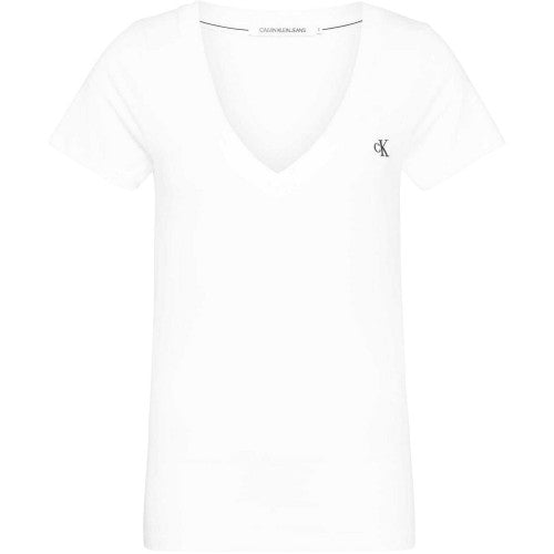 Front - Calvin Klein Womens/Ladies Embroidered Stretch V Neck T-Shirt