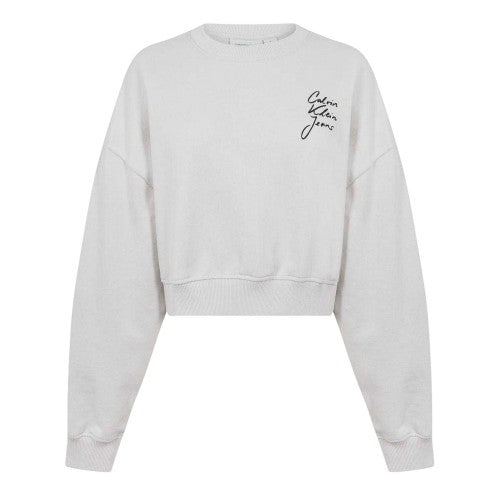 Front - Calvin Klein Womens/Ladies Institutional Drop Shoulder Crop Sweatshirt