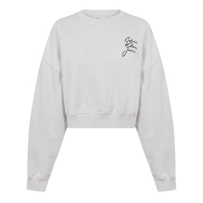 Front - Calvin Klein Womens/Ladies Institutional Drop Shoulder Crop Sweatshirt