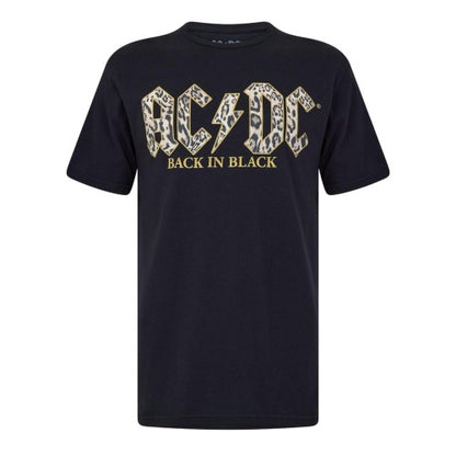 Front - AC/DC Womens/Ladies Back In Black Leopard Print T-Shirt