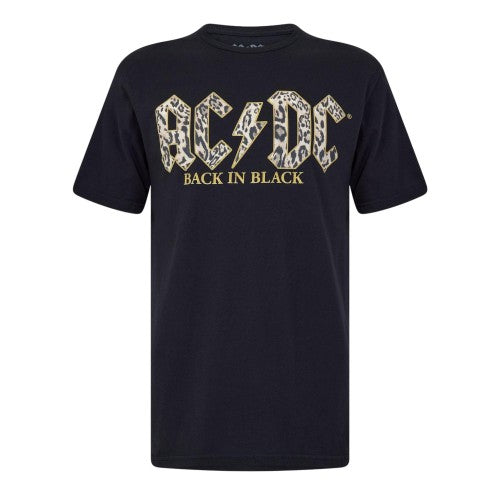 Front - AC/DC Womens/Ladies Back In Black Leopard Print T-Shirt