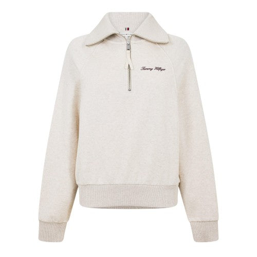 Front - Tommy Hilfiger Womens/Ladies Curve Classic Script Zip Neck Raglan Sweatshirt