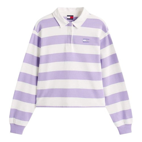 Front - Tommy Jeans Womens/Ladies Striped Cropped Polo Shirt