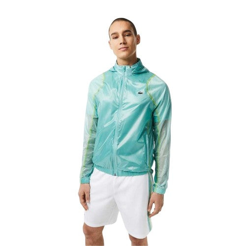 Front - Lacoste Mens Crocodile Print Hooded Jacket