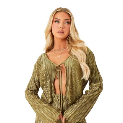 Front - Missy Empire Womens/Ladies Tie Detail Plisse Crop Top