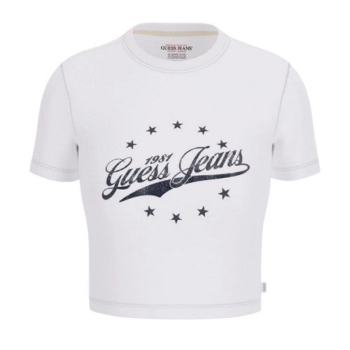 Front - Guess Womens/Ladies Logo Cropped Slim T-Shirt