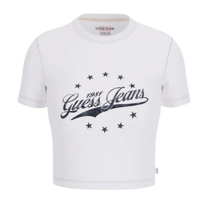 Front - Guess Womens/Ladies Logo Cropped Slim T-Shirt