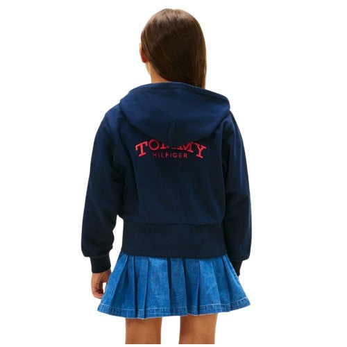 Navy - Back - Tommy Hilfiger Childrens-Kids Solid Ribbed Full Zip Hoodie