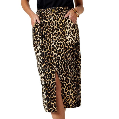 Front - Biba Womens/Ladies Leopard Print Denim Midi Skirt