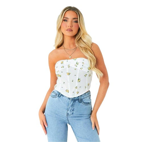 Front - Missy Empire Womens/Ladies Floral Fold Over Corset Top