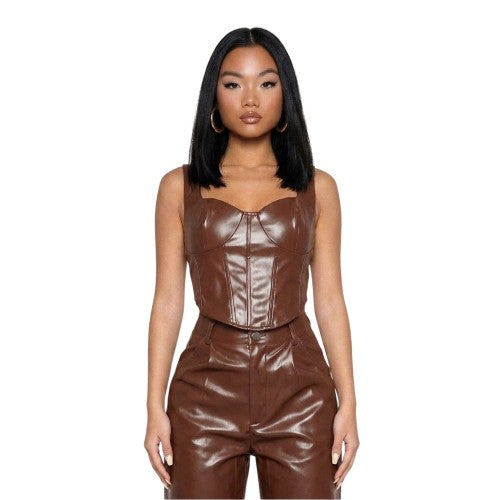 Front - Missy Empire Womens/Ladies PU Corset Top