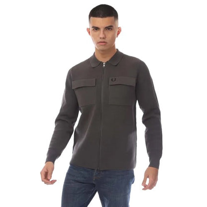 Front - Fred Perry Mens Graphic Print Cardigan