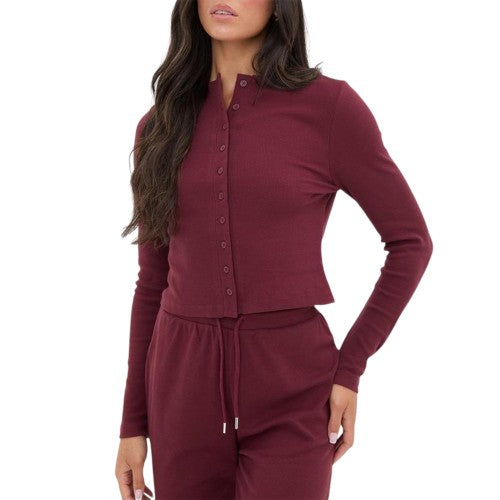 Front - I Saw It First Womens/Ladies Ribbed Button Front Top