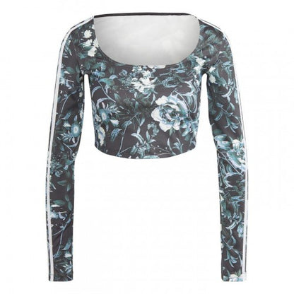 Front - Adidas Womens/Ladies Floral Cropped Slim Long-Sleeved Blouse